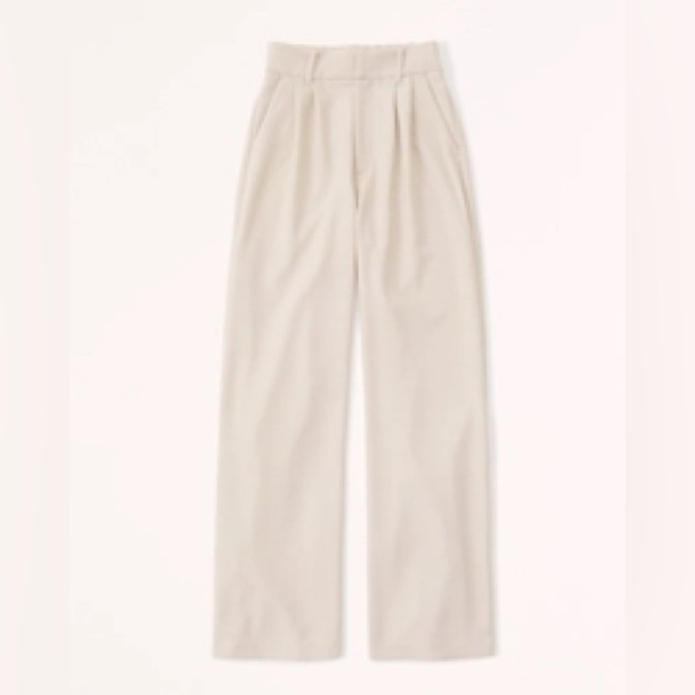 Abercrombie & Fitch wide leg tailored pants in beige, long length